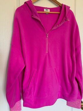 Old Navy Hot Pink Half-Zip Hooded Fleece Pullover
